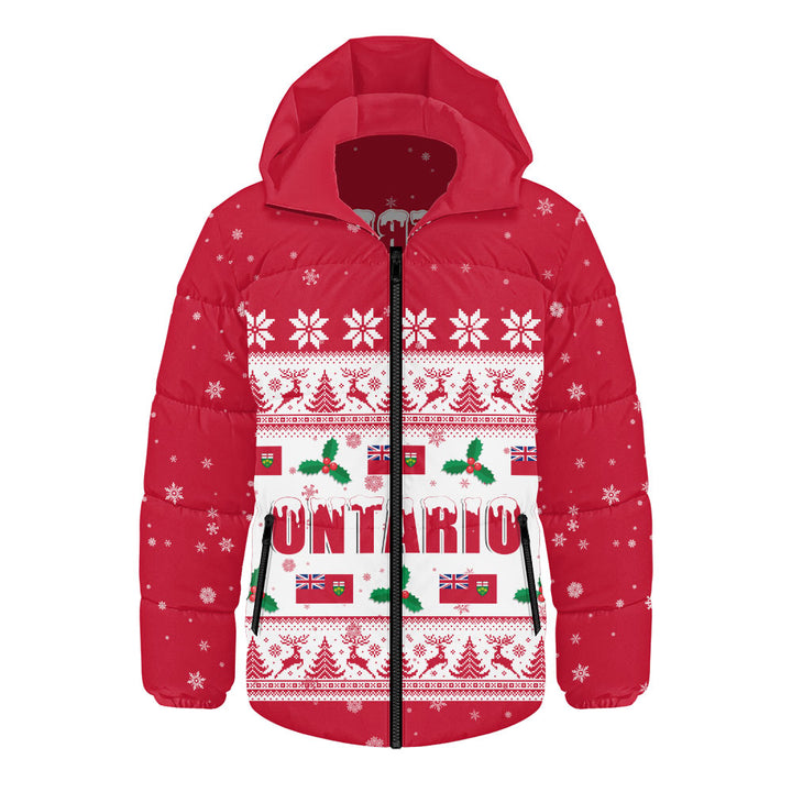 Ontario Hooded Padded Jacket Christmas Knit Style Snowflake Reindeer