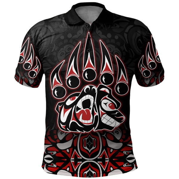 Canada Polo Shirt Spirit Of The Bear Claw Tribal Power