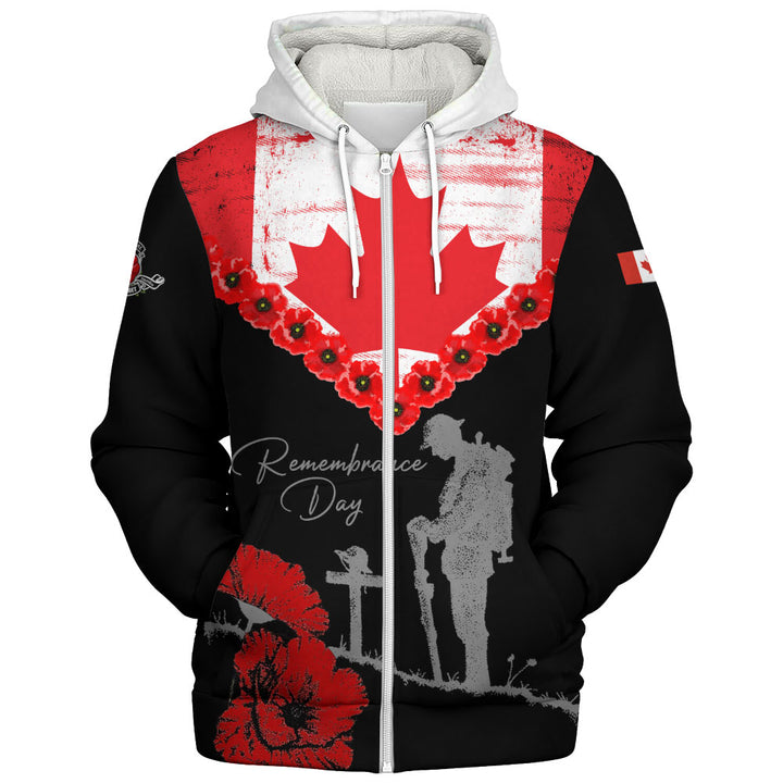 Canada Sherpa Hoodie Remembrance Day Maple Poppy Honor