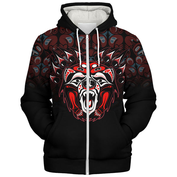Canada Sherpa Hoodie Tribal Bear Awakening