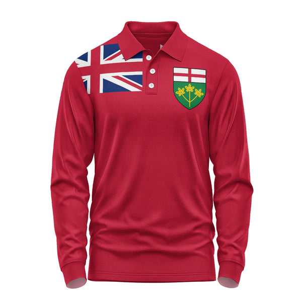 Ontario Long Sleeve Polo Shirt Flag Minimalist Pride Style