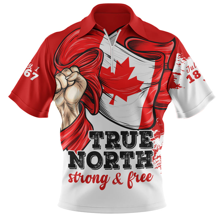 Canada Zip Polo Shirt True North Strong Free Canada Flag Power