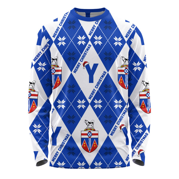 Yukon Long Sleeve T-Shirt Christmas Argyle Pattern With Royal Crest