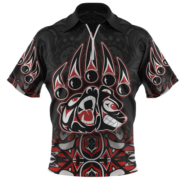 Canada Zip Polo Shirt Spirit Of The Bear Claw Tribal Power
