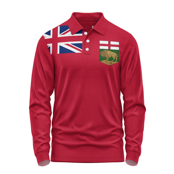 Manitoba Long Sleeve Polo Shirt Flag Minimalist Pride Style