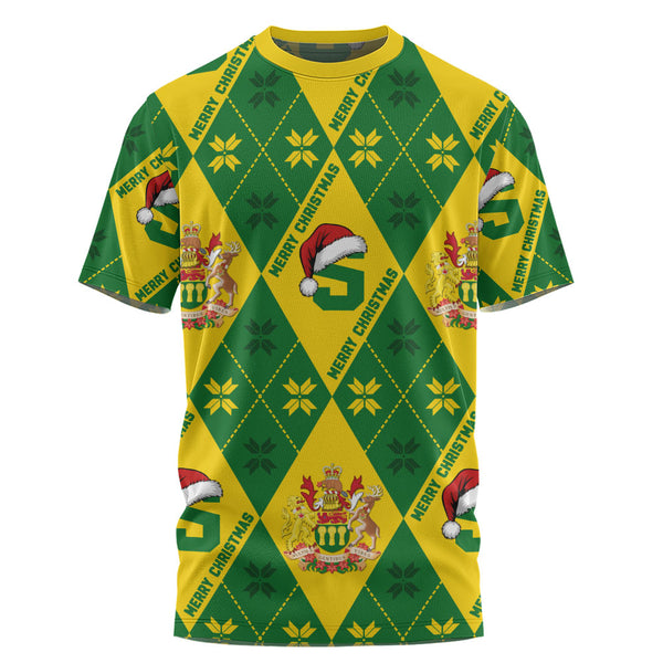 Saskatchewan T-Shirt Christmas Argyle Pattern With Royal Crest