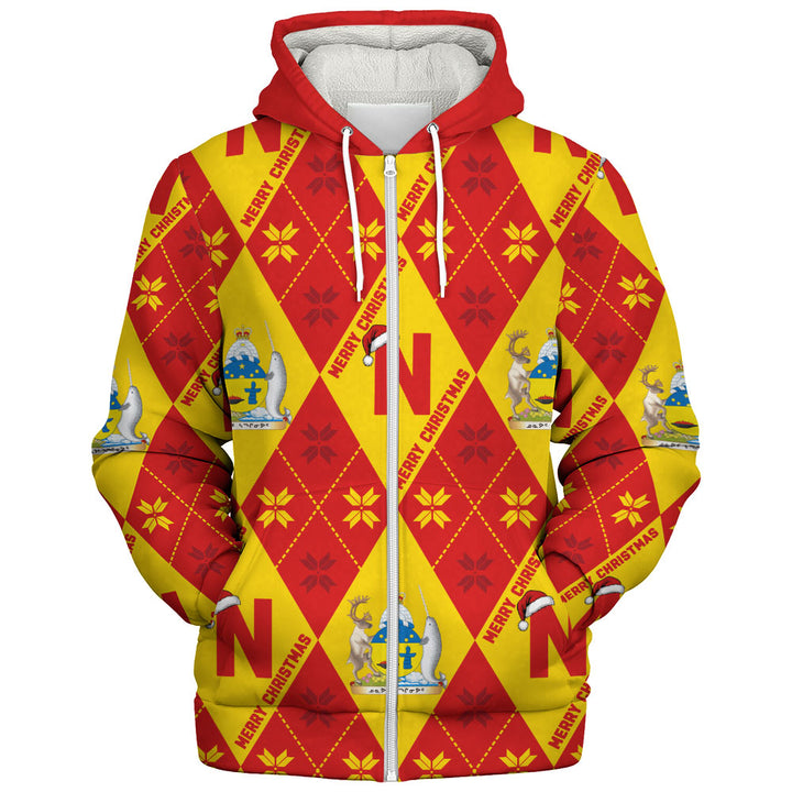 Nunavut Sherpa Hoodie Christmas Argyle Pattern With Royal Crest