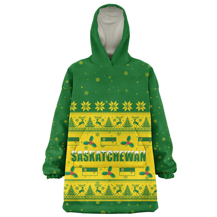 Saskatchewan Snug Hoodie Christmas Knit Style Snowflake Reindeer