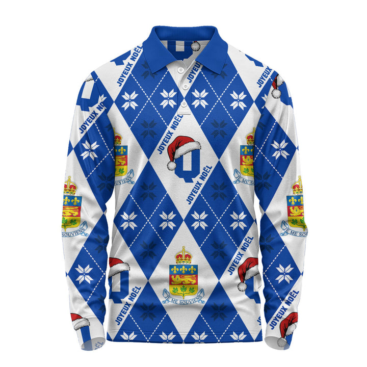 Quebec Long Sleeve Polo Shirt Christmas Argyle Pattern With Royal Crest