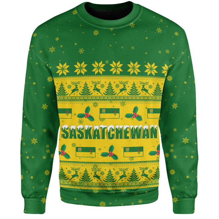 Saskatchewan Sweatshirt Christmas Knit Style Snowflake Reindeer