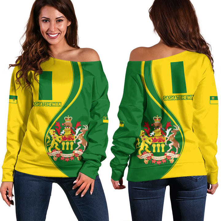 Saskatchewan Off Shoulder Sweatshirt Canada Territories Pride