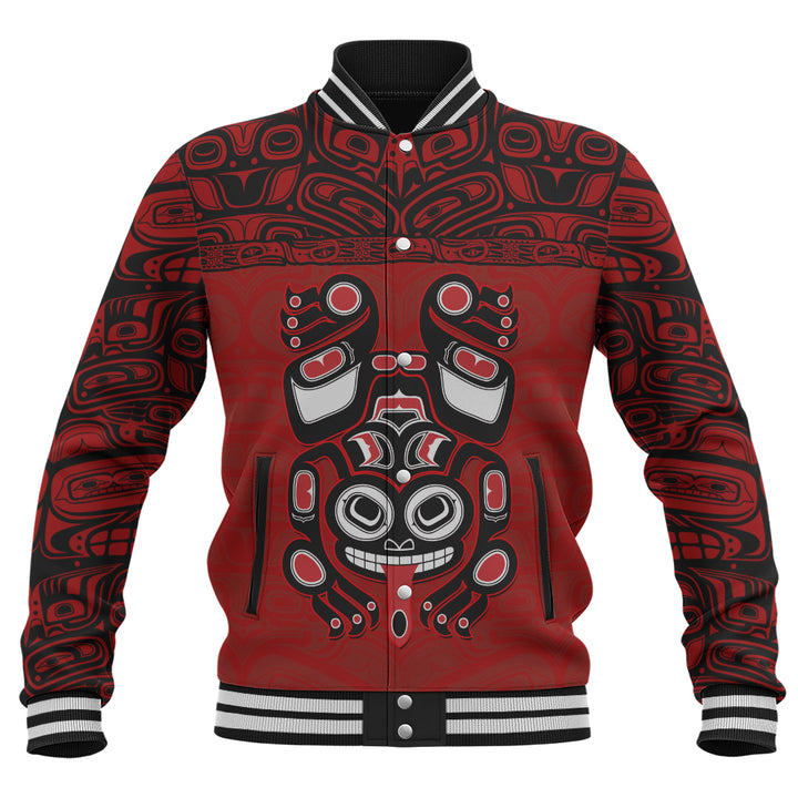Canada Baseball Jacket Haida Frog Guardian Tribal Power