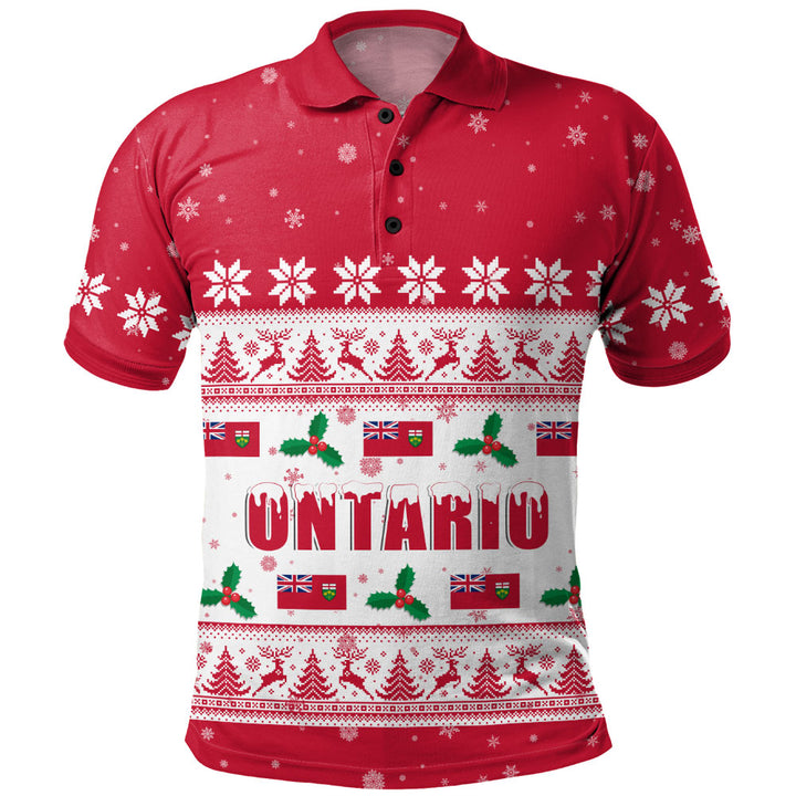 Ontario Polo Shirt Christmas Knit Style Snowflake Reindeer