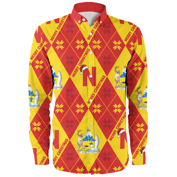 Nunavut Long Sleeve Shirt Christmas Argyle Pattern With Royal Crest