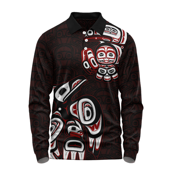 Canada Long Sleeve Polo Shirt Haida Red Raven Rise
