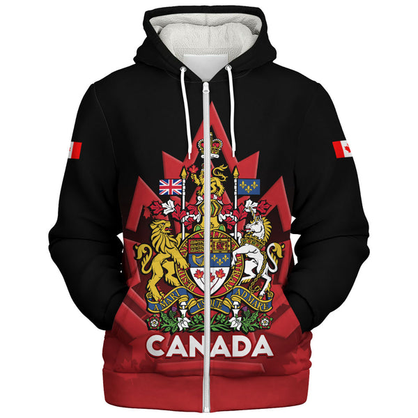 Canada Sherpa Hoodie Royal Red Black National Emblem Of Canada