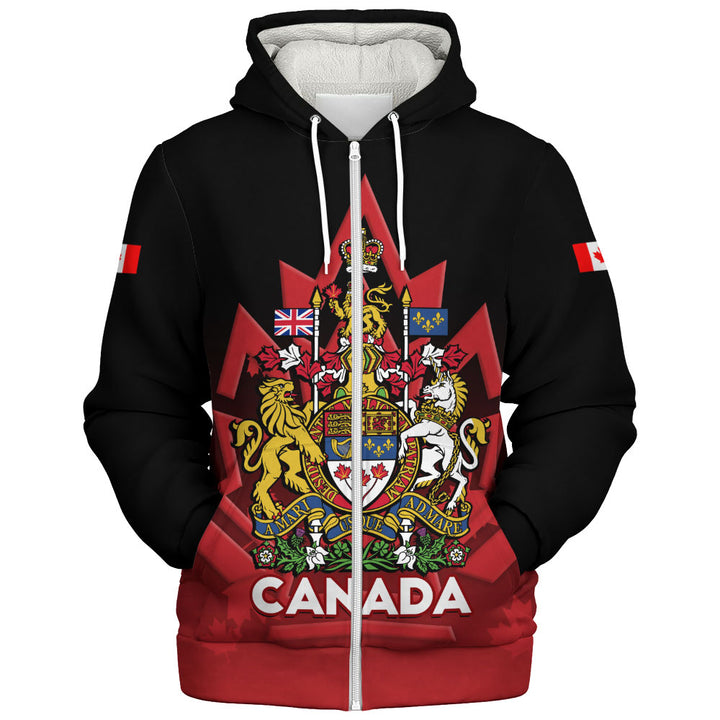 Canada Sherpa Hoodie Royal Red Black National Emblem Of Canada