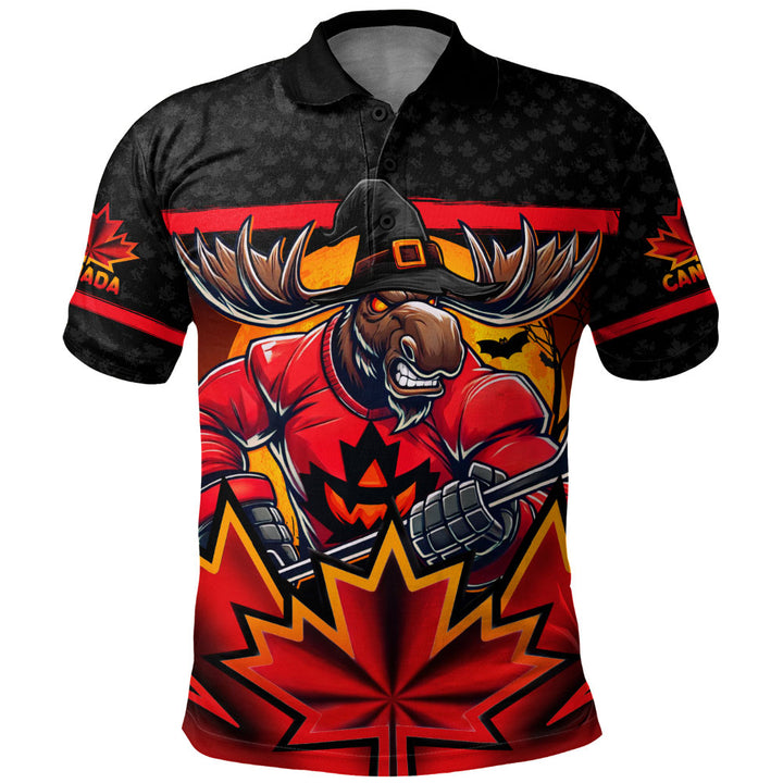 Canada Polo Shirt Scary Moose Canada Hockey Spirit