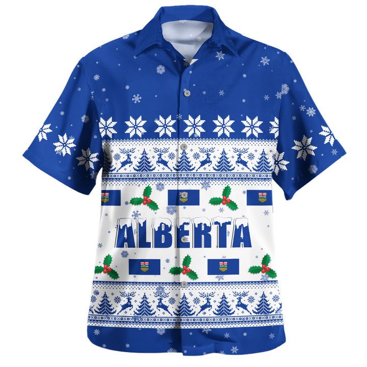 Alberta Bowling Shirt Christmas Knit Style Snowflake Reindeer