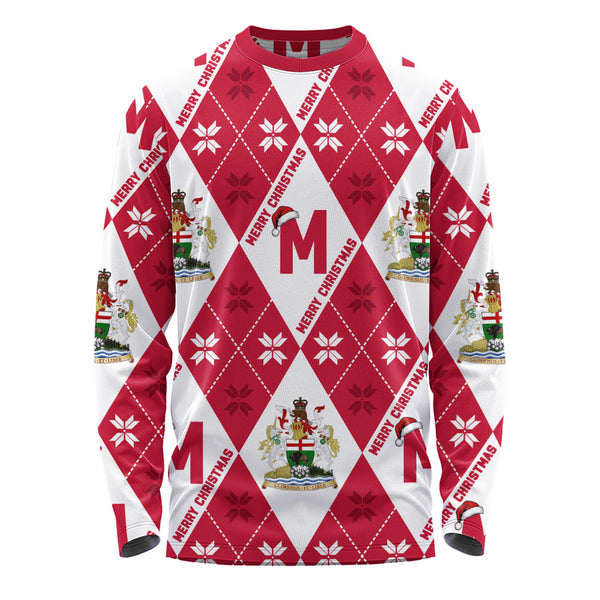 Manitoba Long Sleeve T-Shirt Christmas Argyle Pattern With Royal Crest