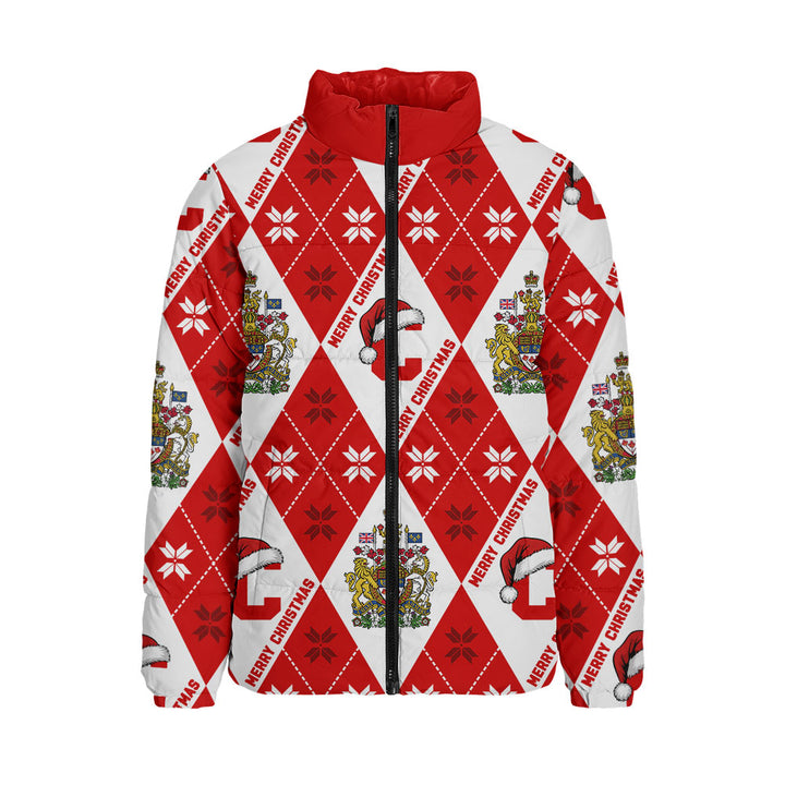 Canada Padded Jacket Christmas Argyle Pattern With Royal Crest