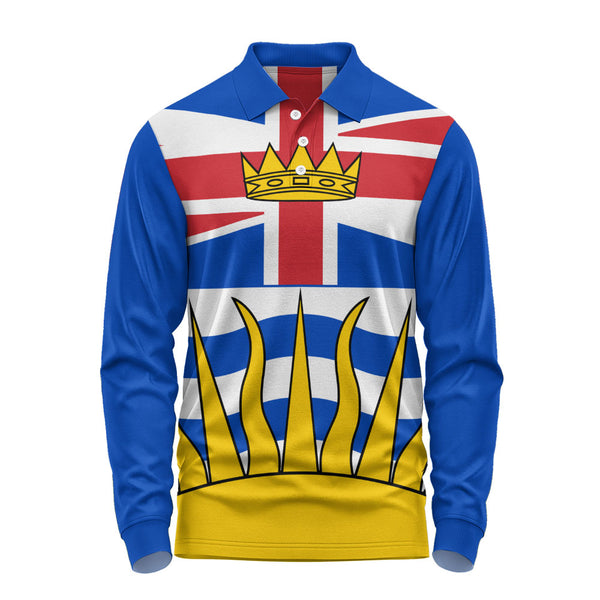 British Columbia Long Sleeve Polo Shirt Flag Minimalist Pride Style