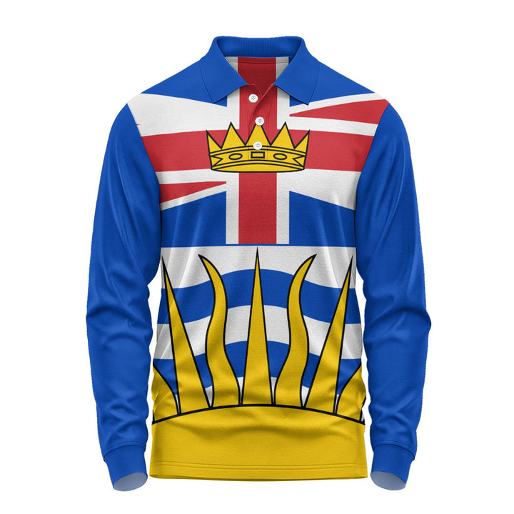 British Columbia Long Sleeve Polo Shirt Flag Minimalist Pride Style
