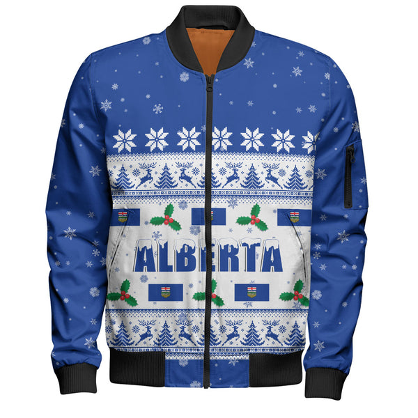 Alberta Bomber Jacket Christmas Knit Style Snowflake Reindeer