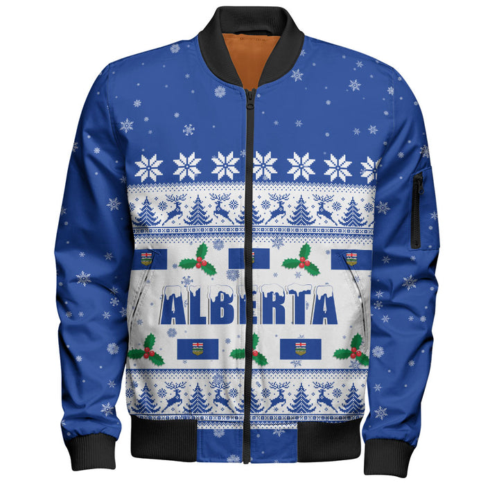 Alberta Bomber Jacket Christmas Knit Style Snowflake Reindeer