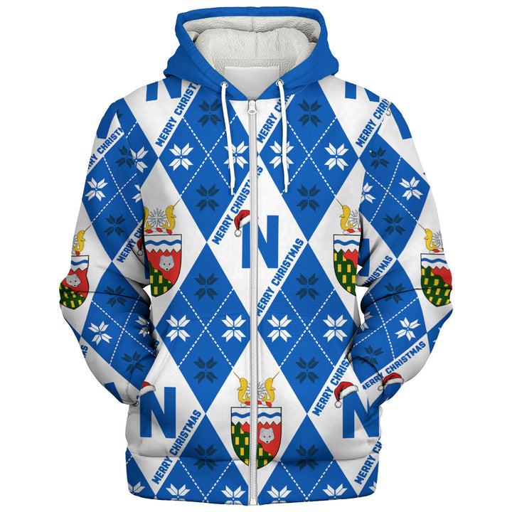 Northwest Territories Sherpa Hoodie Christmas Argyle Pattern With Royal Crest
