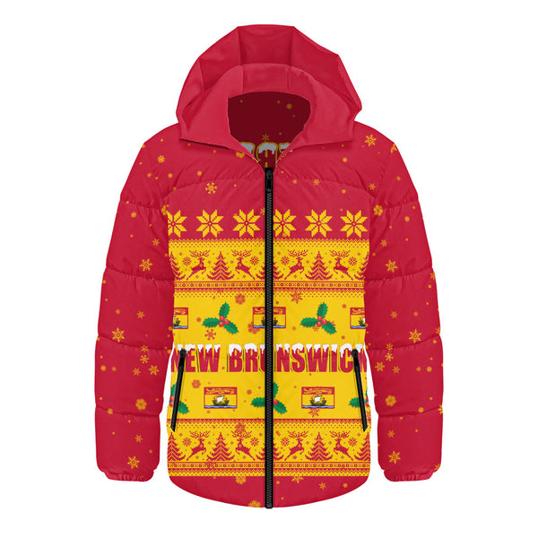 New Brunswick Hooded Padded Jacket Christmas Knit Style Snowflake Reindeer