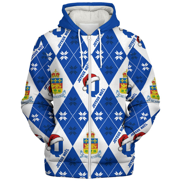 Quebec Sherpa Hoodie Christmas Argyle Pattern With Royal Crest