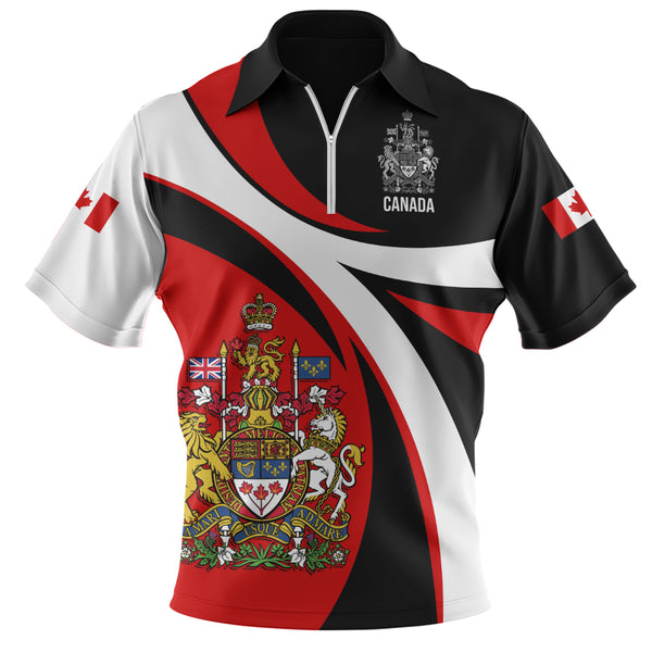 Canada Zip Polo Shirt Heritage Pride And Power Crest