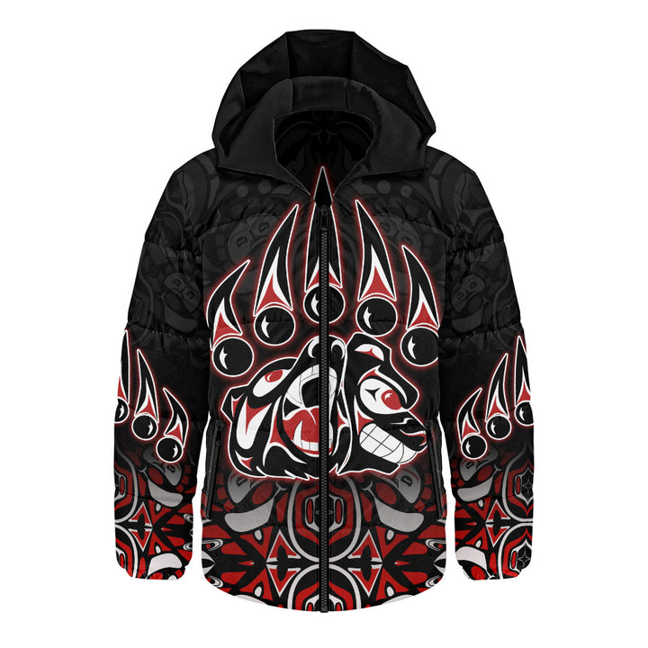 Canada Hooded Padded Jacket Spirit Of The Bear Claw Tribal Power