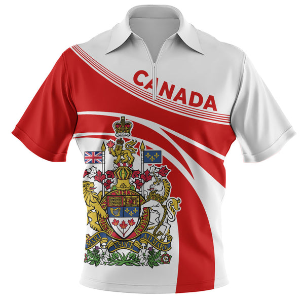 Canada Zip Polo Shirt Canada Coat Of Arms Glory Royal Design
