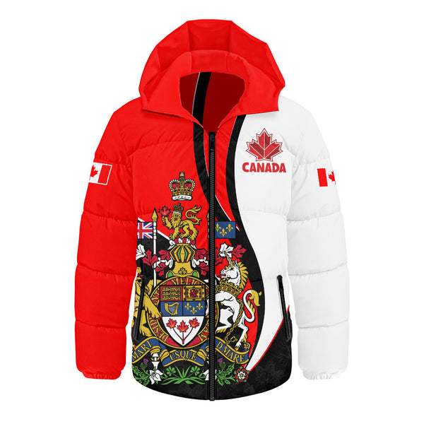 Canada Hooded Padded Jacket Maple Crown Crest With National Pride