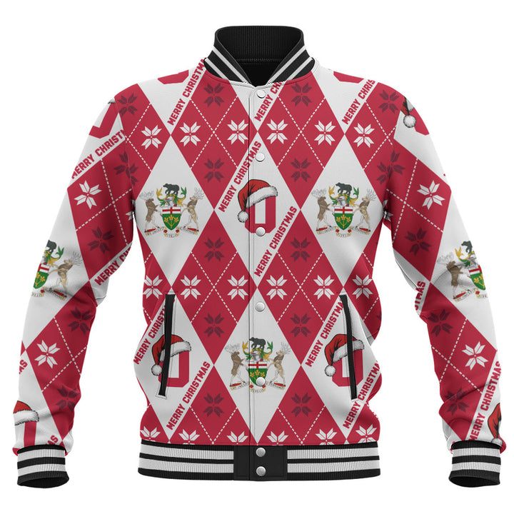 Ontario Baseball Jacket Christmas Argyle Pattern With Royal Crest