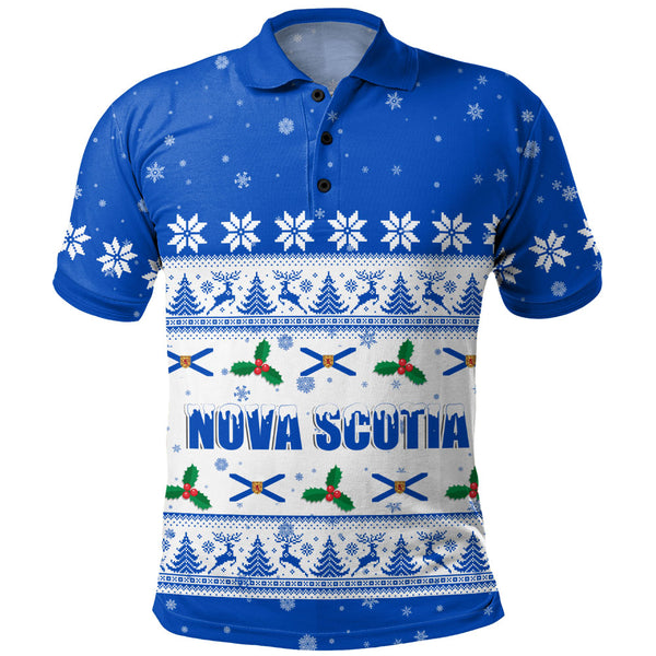 Nova Scotia Polo Shirt Christmas Knit Style Snowflake Reindeer
