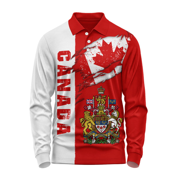 Canada Long Sleeve Polo Shirt Clawed Flag True North Strong