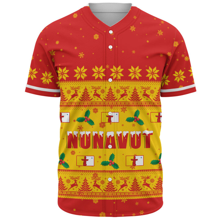 Nunavut Baseball Shirt Christmas Knit Style Snowflake Reindeer