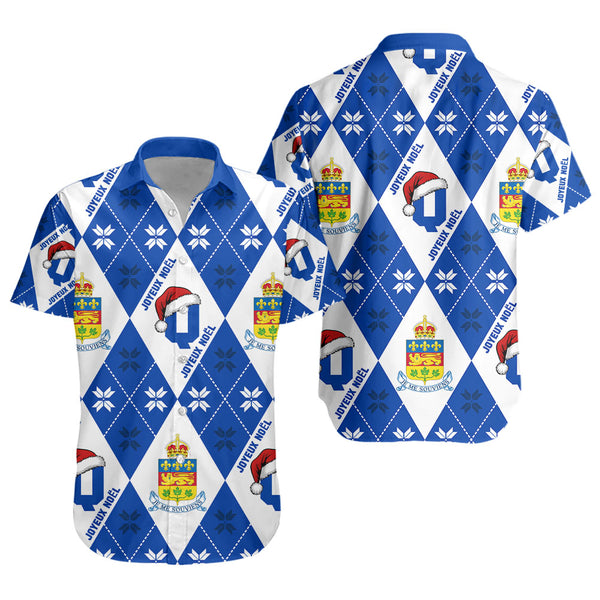 Quebec Short Sleeve Shirt Christmas Argyle Pattern With Royal Crest