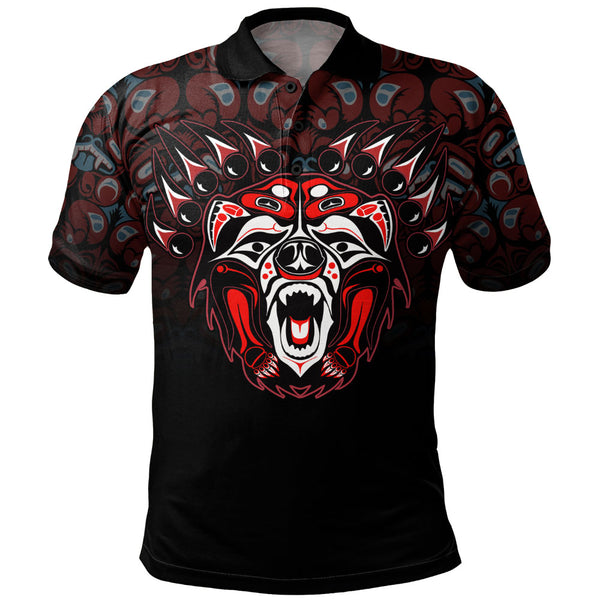 Canada Polo Shirt Tribal Bear Awakening