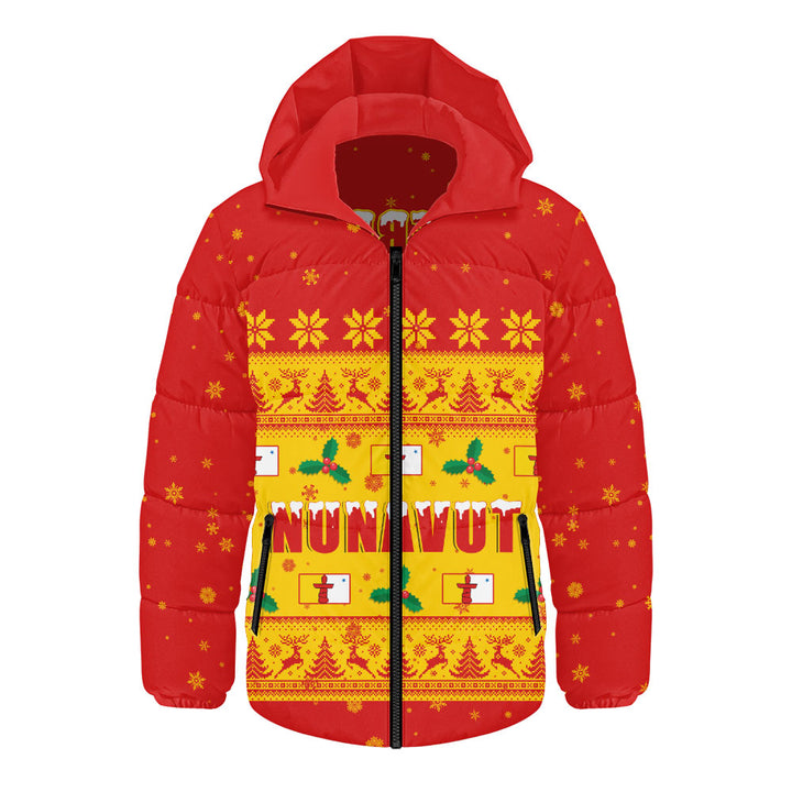 Nunavut Hooded Padded Jacket Christmas Knit Style Snowflake Reindeer