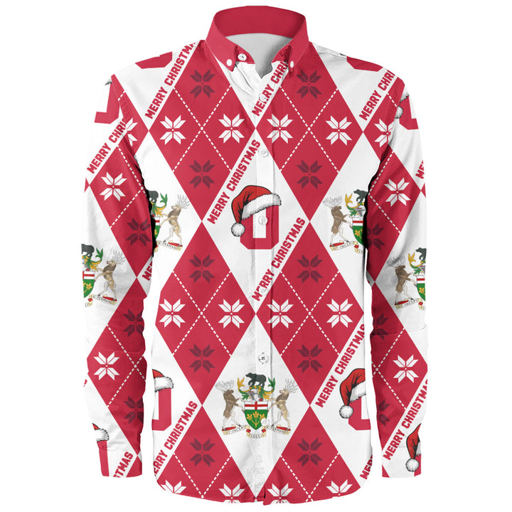 Ontario Long Sleeve Shirt Christmas Argyle Pattern With Royal Crest