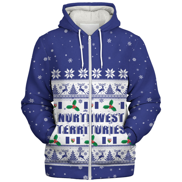 Northwest Territories Sherpa Hoodie Christmas Knit Style Snowflake Reindeer