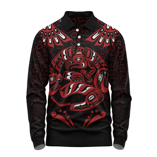 Canada Long Sleeve Polo Shirt Haida Echo Of The Ancients