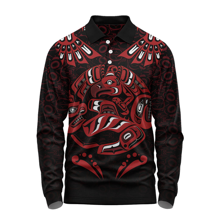 Canada Long Sleeve Polo Shirt Haida Echo Of The Ancients