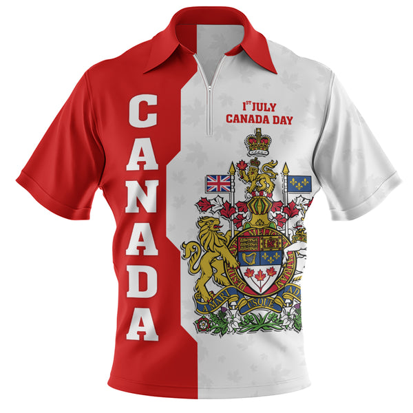 Canada Zip Polo Shirt Canada Day Heritage Coat Of Arms Edition