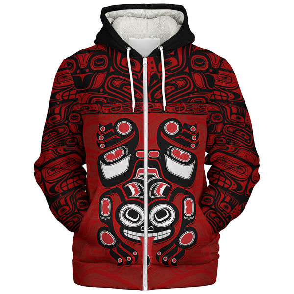 Canada Sherpa Hoodie Haida Frog Guardian Tribal Power