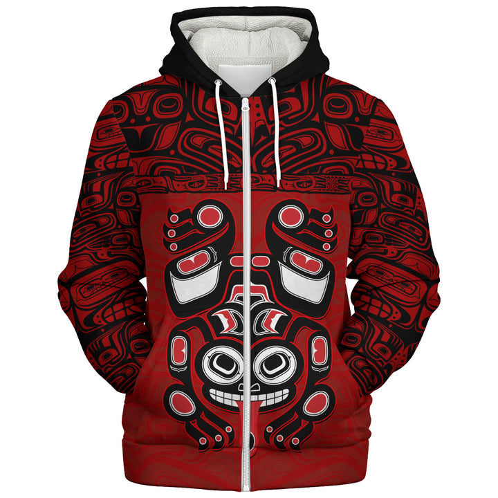 Canada Sherpa Hoodie Haida Frog Guardian Tribal Power